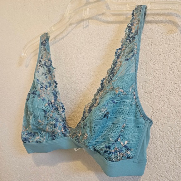 Wacoal Elevate Bralette Teal Blue Floral Lace V-Neck Bra 852191 38 Festival Club - Picture 3 of 6
